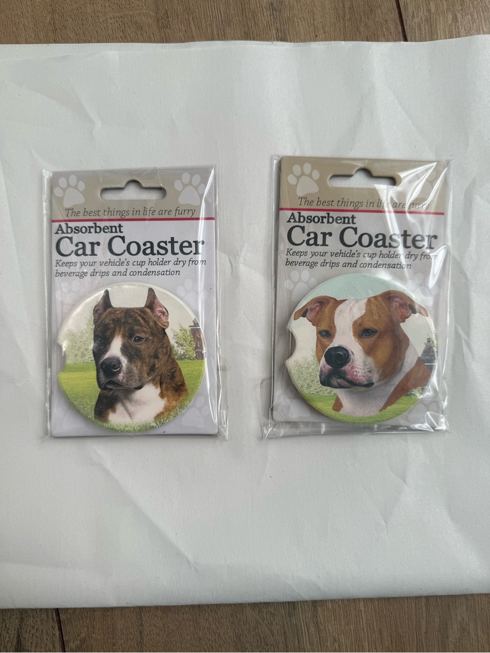 Amazon Absorbent Car Coasters with Brown & Beige Dog Portraits